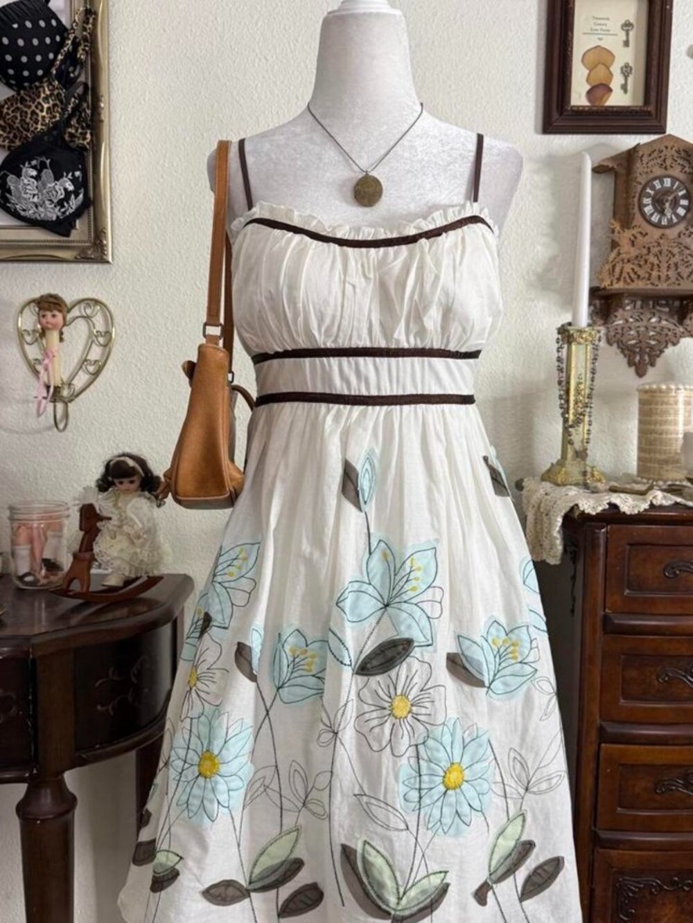 Y2k whimsical quirky twee floral milkmaid knee length dress